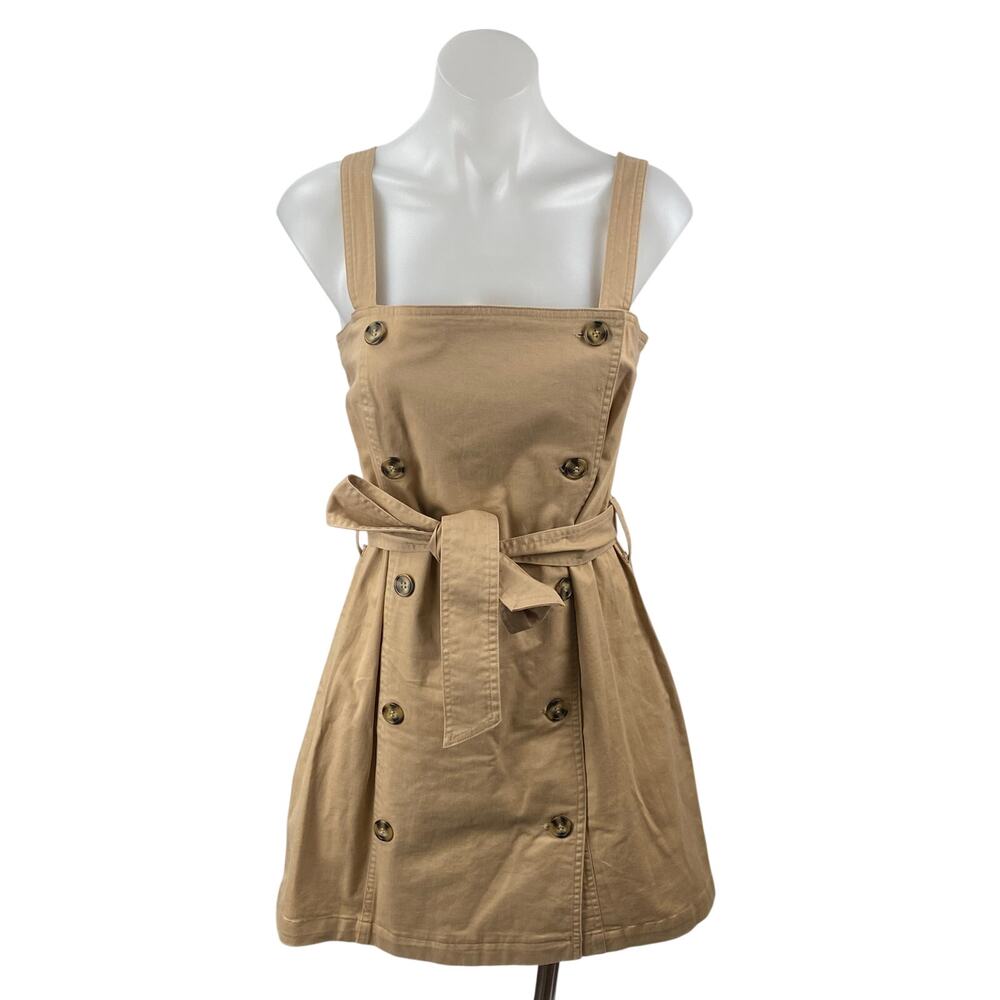 Forever 21 Tan Khaki Sleeveless Double Breasted Tie Waist A Line Mini Dress Sz L